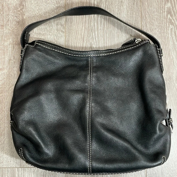 Vintage Michael Kors Black Pebbled Leather Hobo Shoulder Bag Side Buckles - Picture 1 of 16